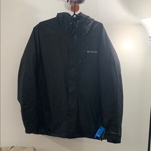 Columbia Black Raincoat with Hood and Water-Resistant Material